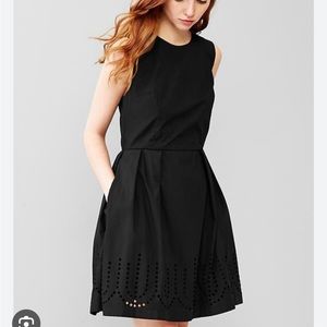 Gap fit flare black with eyelet hem sleeveless dress